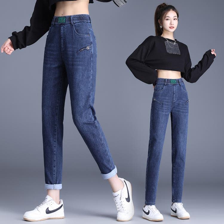 牛仔褲女寬松哈倫褲春秋季女褲2023新款高腰顯瘦老爹褲子蘿卜褲潮-細節圖2