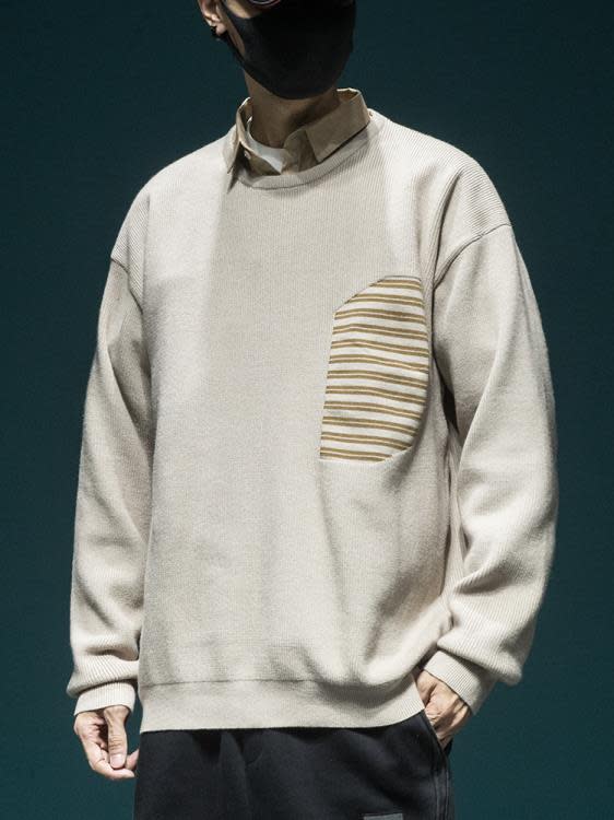 襯衫 高級感假二件領毛衣男士2023冬季新款男裝春季上衣POLO針織衫-細節圖2