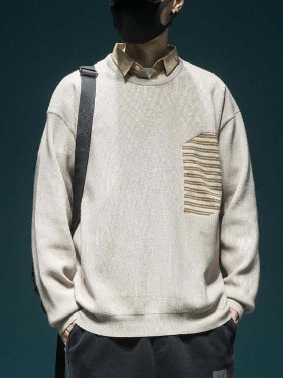 襯衫 高級感假二件領毛衣男士2023冬季新款男裝春季上衣POLO針織衫-細節圖3