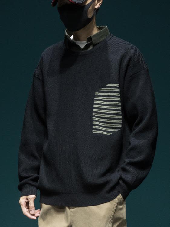 襯衫 高級感假二件領毛衣男士2023冬季新款男裝春季上衣POLO針織衫-細節圖4