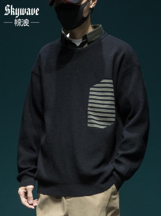襯衫 高級感假二件領毛衣男士2023冬季新款男裝春季上衣POLO針織衫-細節圖7