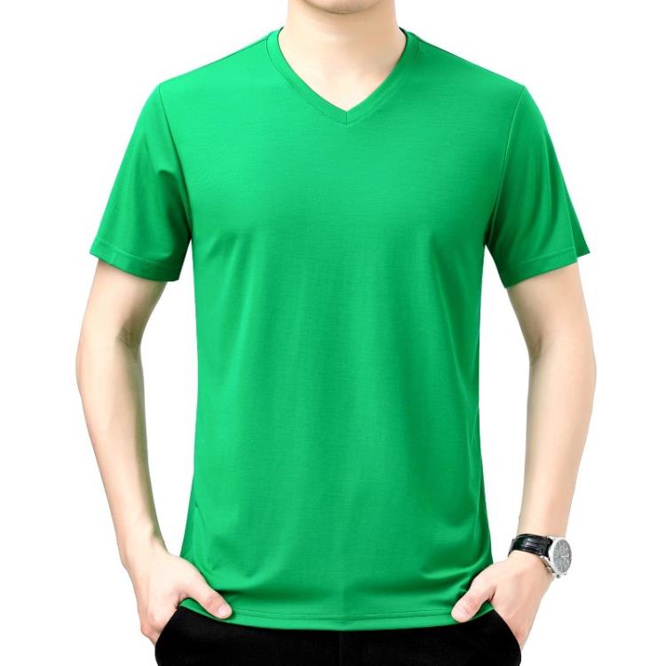 新品青年男士V領短袖絲光棉T恤衫時尚潮流百搭打底上衣男代髮免運-細節圖4