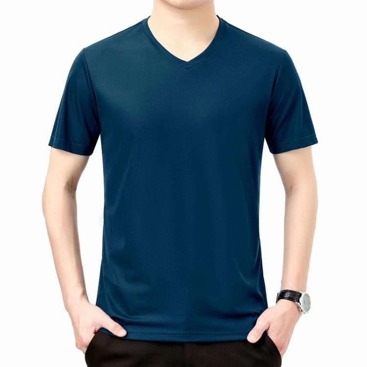 新品青年男士V領短袖絲光棉T恤衫時尚潮流百搭打底上衣男代髮免運-細節圖6