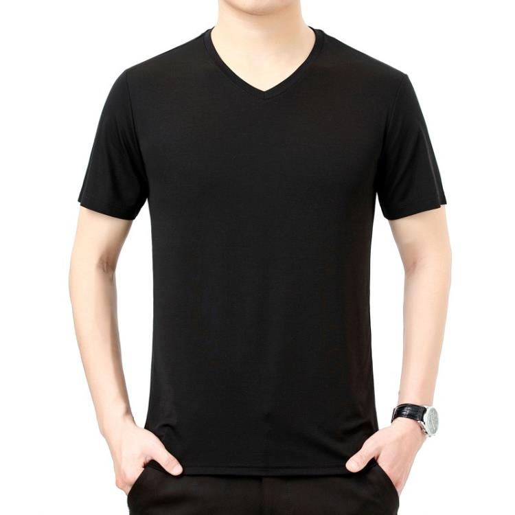 新品青年男士V領短袖絲光棉T恤衫時尚潮流百搭打底上衣男代髮免運-細節圖7