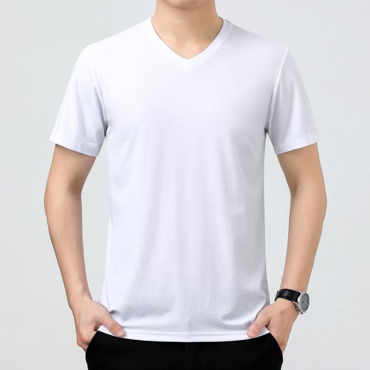新品青年男士V領短袖絲光棉T恤衫時尚潮流百搭打底上衣男代髮免運-細節圖8