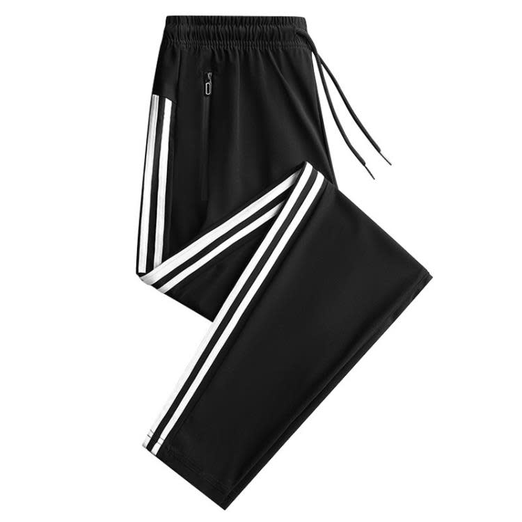 長褲 超涼爽！彈力冰絲速干休閒褲男夏季三條杠運動褲拉鍊口袋寬松-細節圖5