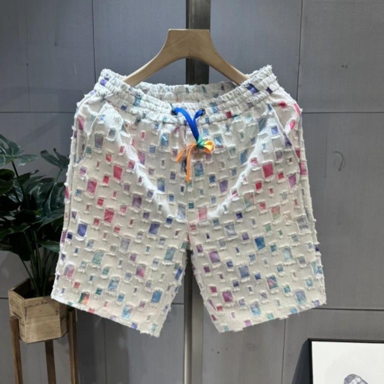 短褲 2023夏季男士印花時尚潮流休閒百搭輕奢透氣五分褲情侶夏-細節圖2