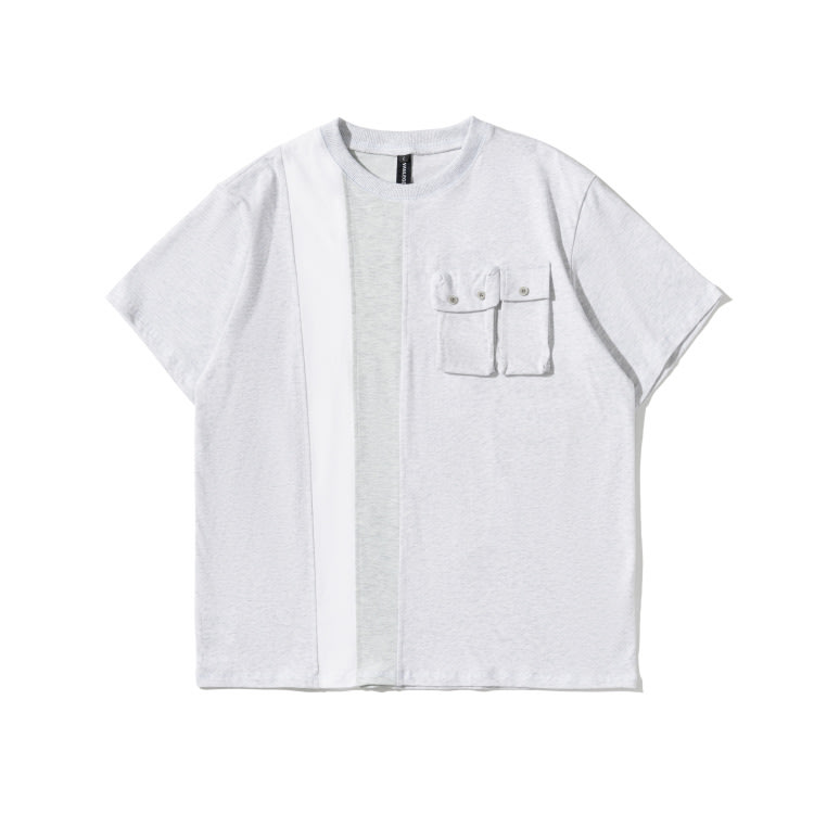 北界男裝 美式潮牌2023夏季新款拼色拼接短袖體恤男士T恤半袖上衣-細節圖2