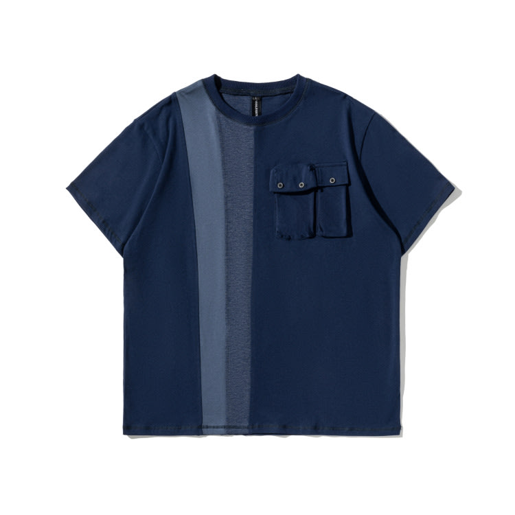 北界男裝 美式潮牌2023夏季新款拼色拼接短袖體恤男士T恤半袖上衣-細節圖3