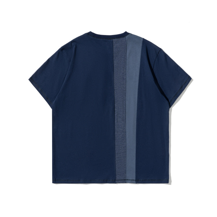 北界男裝 美式潮牌2023夏季新款拼色拼接短袖體恤男士T恤半袖上衣-細節圖4