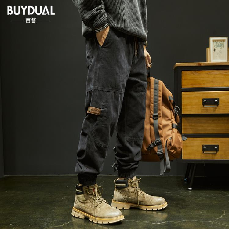 長褲 高級感工裝褲男春季寬松束腳潮牌美式大碼痞帥小腳休閒子春秋-細節圖2