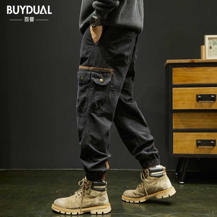 長褲 高級感工裝褲男春季寬松束腳潮牌美式大碼痞帥小腳休閒子春秋-細節圖3