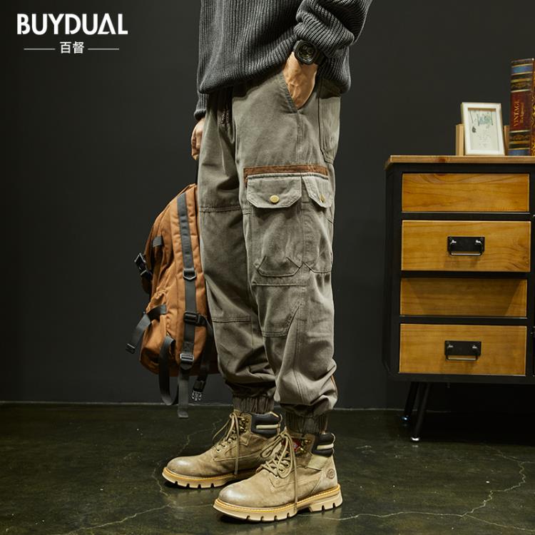 長褲 高級感工裝褲男春季寬松束腳潮牌美式大碼痞帥小腳休閒子春秋-細節圖5