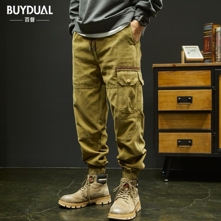 長褲 高級感工裝褲男春季寬松束腳潮牌美式大碼痞帥小腳休閒子春秋-細節圖8