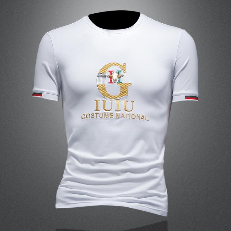 T恤 一件代髮2023夏季薄款絲光棉刺繡潮流修身透氣圓領新款男士-細節圖3