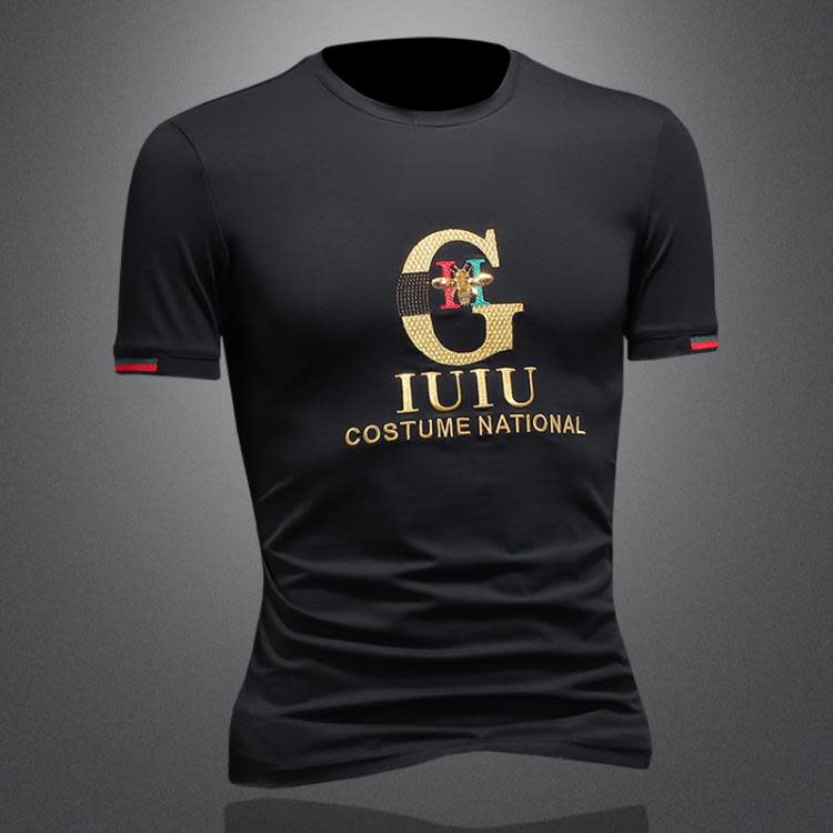 T恤 一件代髮2023夏季薄款絲光棉刺繡潮流修身透氣圓領新款男士-細節圖5