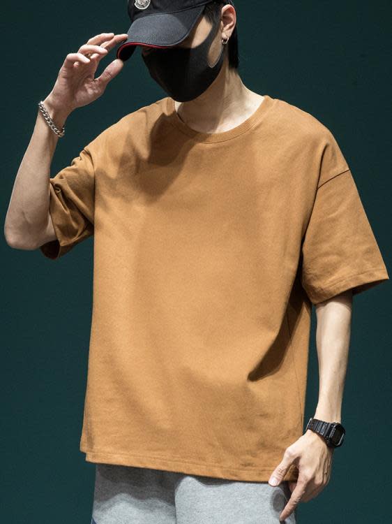 短袖T恤 280克重磅t恤男棉質寬松潮流體恤2023年新款純色百搭男裝半袖-細節圖2