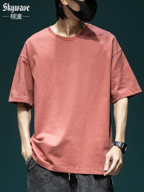 短袖T恤 280克重磅t恤男棉質寬松潮流體恤2023年新款純色百搭男裝半袖-細節圖4