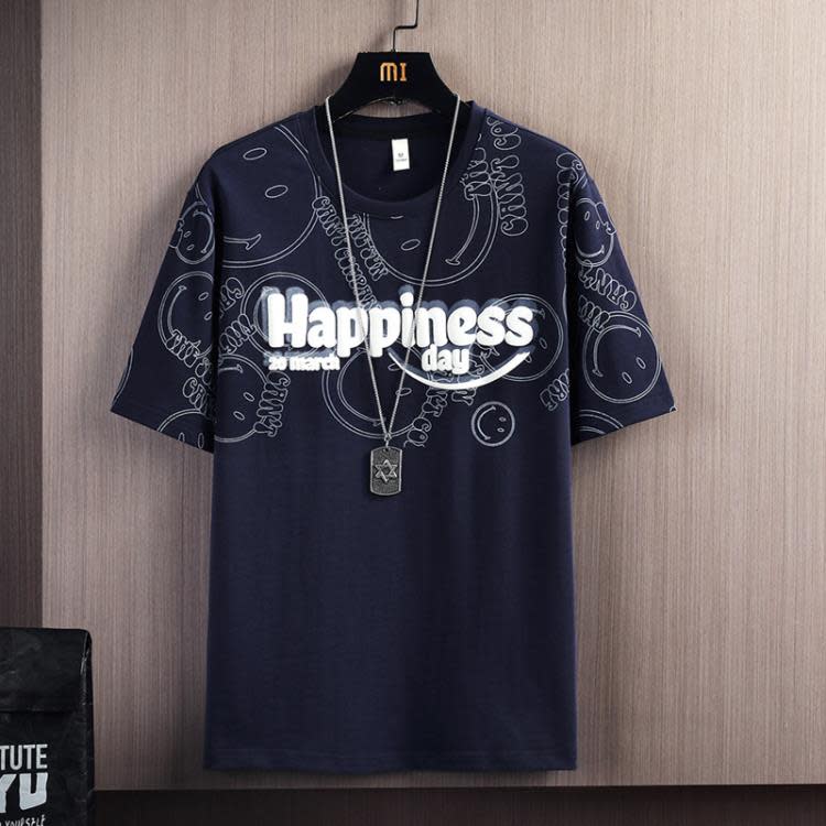 短袖T恤 2023夏季新款t恤男ins青少年純棉男士潮牌時尚五分袖t恤男-細節圖5