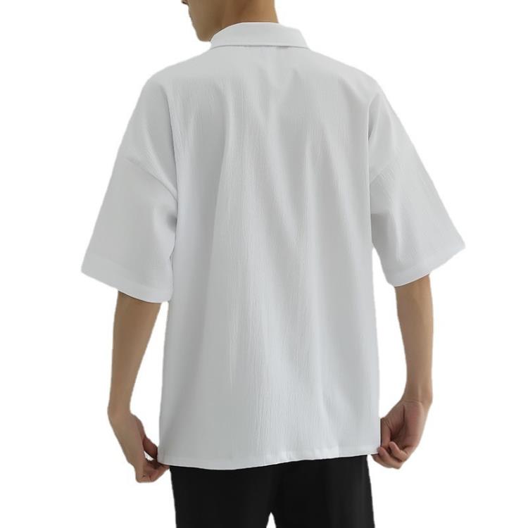 襯衫 夏季超薄襯衣純色男正韓潮流痞帥青年休閒百搭寬松半袖短袖潮-細節圖4