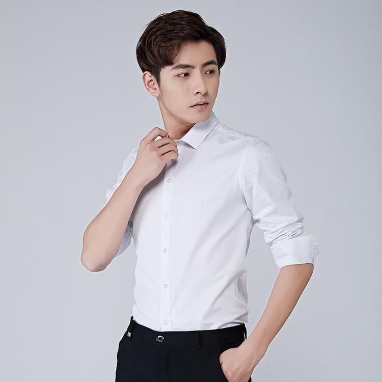 襯衫 白男長袖修身免燙商務正裝職業工作上班休閒伴郎西裝襯衣白色-細節圖3