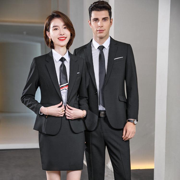 免燙高檔黑色男士西服套裝三件套修身商務正裝馬甲藍色外套西裝女-細節圖3