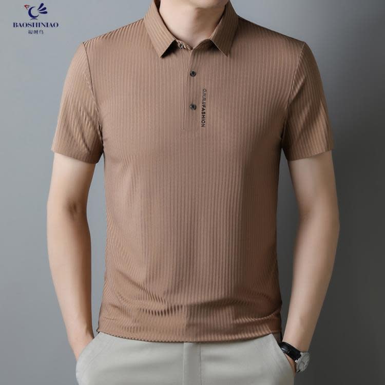 短袖T恤 男裝2023夏季polo衫男輕商務時尚無痕透氣冰絲翻領錦氨t恤男-細節圖4