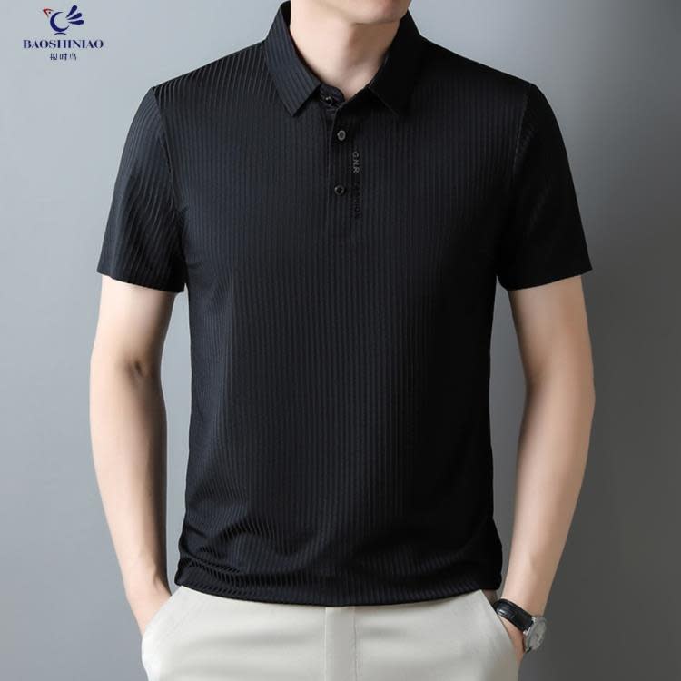 短袖T恤 男裝2023夏季polo衫男輕商務時尚無痕透氣冰絲翻領錦氨t恤男-細節圖6