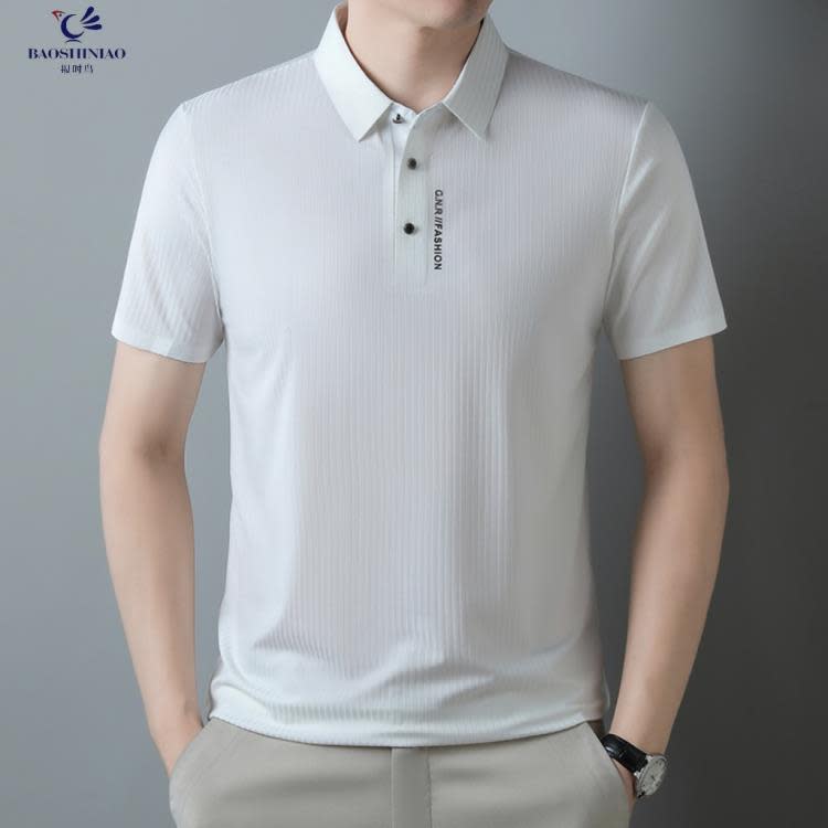 短袖T恤 男裝2023夏季polo衫男輕商務時尚無痕透氣冰絲翻領錦氨t恤男-細節圖7