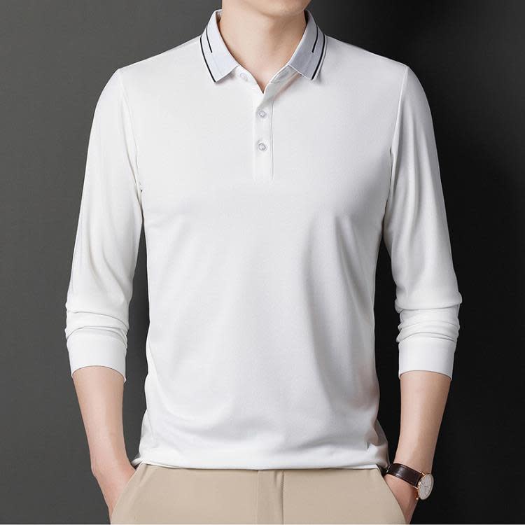 長袖polo衫 其力男裝POLO衫男士春季新款休閒翻領打底上衣男休閒套頭男裝-細節圖3