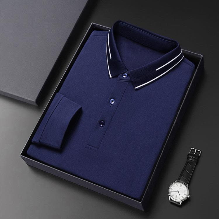 長袖polo衫 其力男裝POLO衫男士春季新款休閒翻領打底上衣男休閒套頭男裝-細節圖7