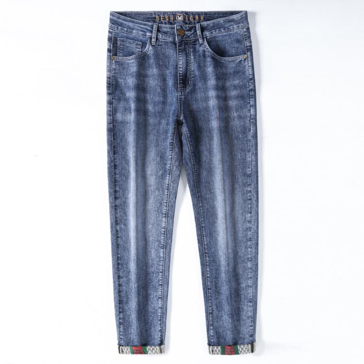 牛仔褲 男式春季新款直筒褲彈力男士休閒褲純色復古帥氣男裝長褲潮-細節圖5