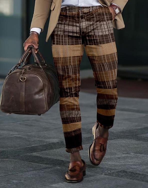 長褲 新款2023春季休閒男式休閒褲幾何圖案印花時尚都市錐中腰褲-細節圖4