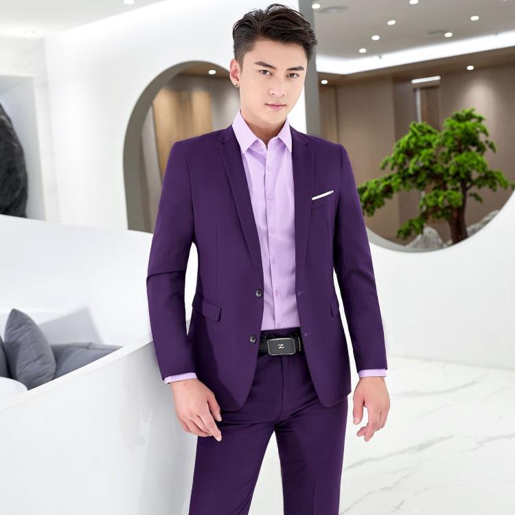 批髮職業西服套裝寶藍色正裝灰色西裝黑色商務西服紫色西裝禮服裝-細節圖3