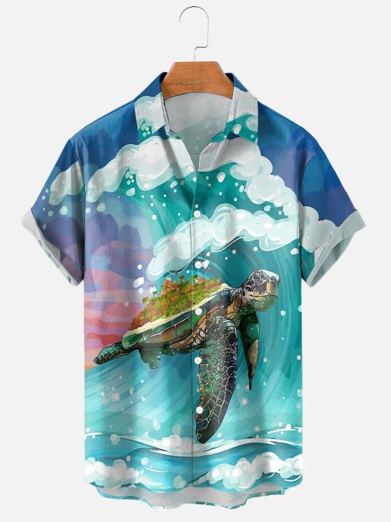 襯衫 3D時尚夏季休閒款熱賣海洋生物烏龜圖案印花夏威夷男裝-細節圖4