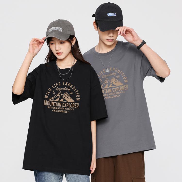 短袖T恤 香港純棉男女款情侶裝寬松潮牌透氣學生半袖五分袖t恤男士-細節圖2