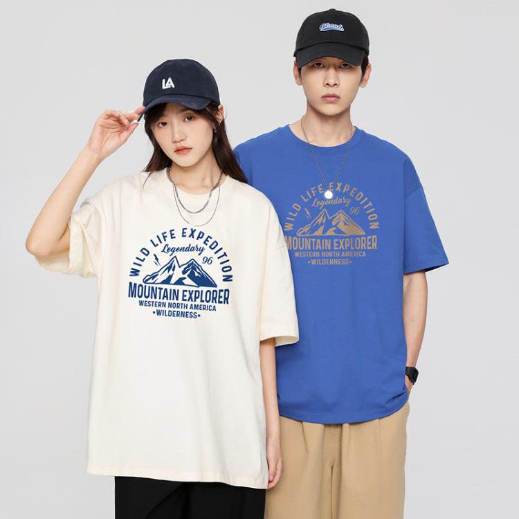 短袖T恤 香港純棉男女款情侶裝寬松潮牌透氣學生半袖五分袖t恤男士-細節圖3