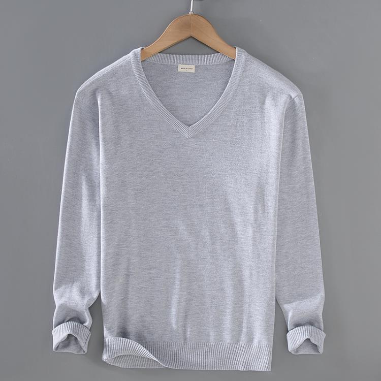 毛衣 8508男士秋季青年商務休閒打底百搭純棉長袖V領套頭針織衫男-細節圖2