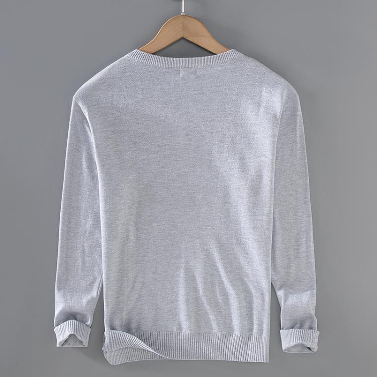 毛衣 8508男士秋季青年商務休閒打底百搭純棉長袖V領套頭針織衫男-細節圖3