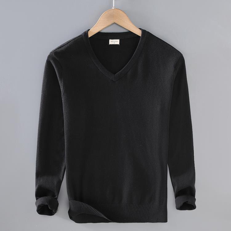 毛衣 8508男士秋季青年商務休閒打底百搭純棉長袖V領套頭針織衫男-細節圖6