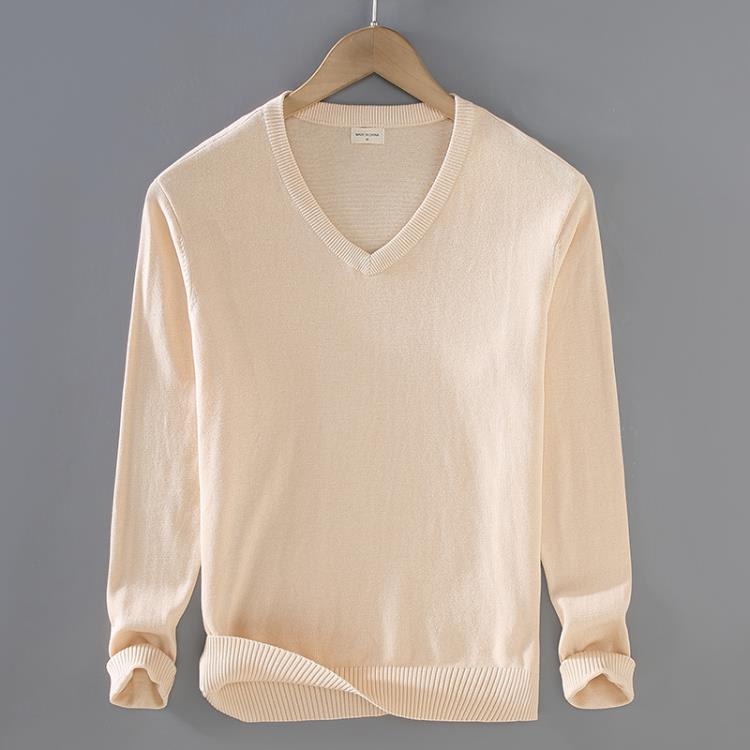 毛衣 8508男士秋季青年商務休閒打底百搭純棉長袖V領套頭針織衫男-細節圖7