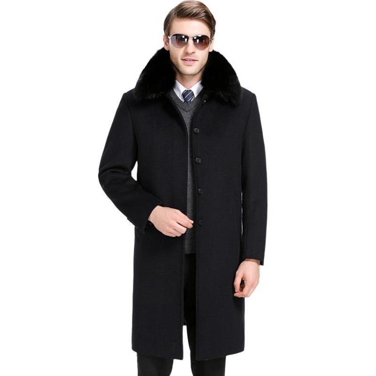 2023新款羊絨大衣男長款水貂毛領黃金貂內膽冬季中年羊毛呢子外套-細節圖2