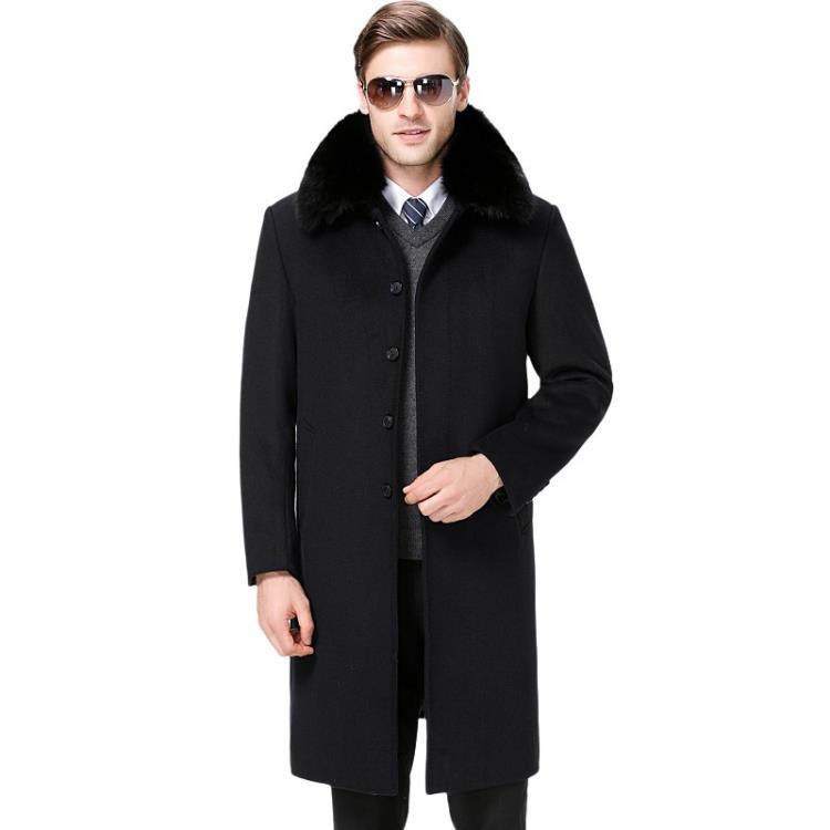 2023新款羊絨大衣男長款水貂毛領黃金貂內膽冬季中年羊毛呢子外套-細節圖4