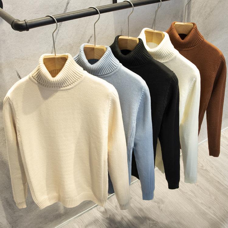 長袖T恤 冬季保暖高領毛衣加厚粗針織衫男士體t恤純色修身潮大碼男裝-細節圖2