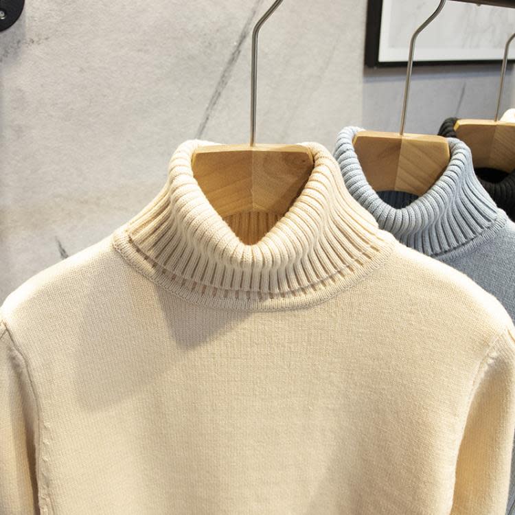 長袖T恤 冬季保暖高領毛衣加厚粗針織衫男士體t恤純色修身潮大碼男裝-細節圖3