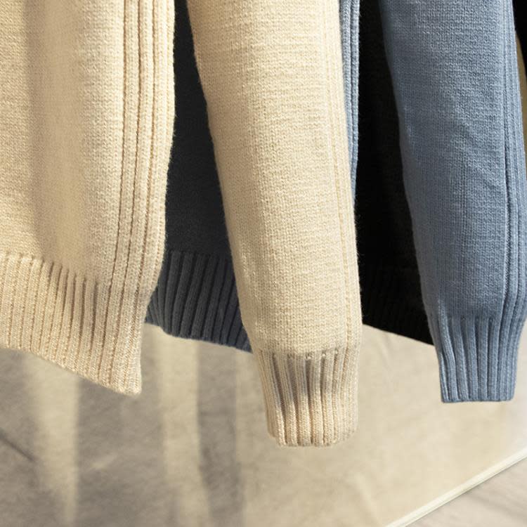 長袖T恤 冬季保暖高領毛衣加厚粗針織衫男士體t恤純色修身潮大碼男裝-細節圖4