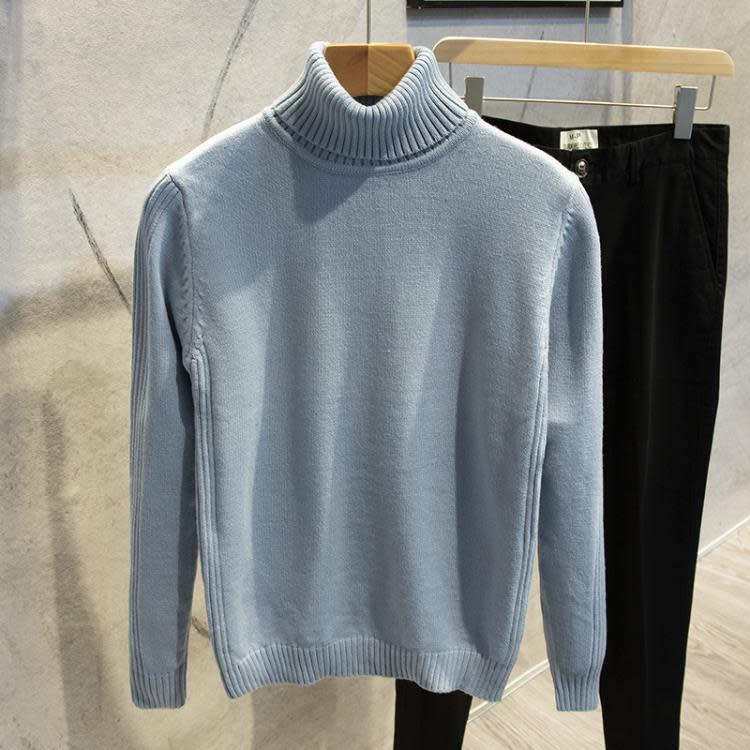 長袖T恤 冬季保暖高領毛衣加厚粗針織衫男士體t恤純色修身潮大碼男裝-細節圖5