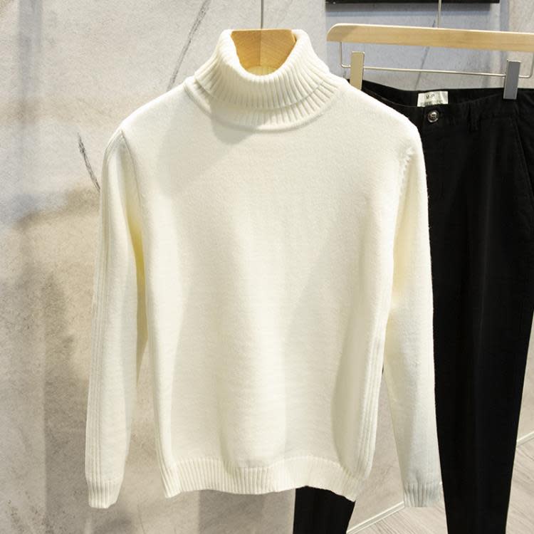 長袖T恤 冬季保暖高領毛衣加厚粗針織衫男士體t恤純色修身潮大碼男裝-細節圖6