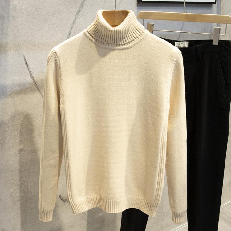 長袖T恤 冬季保暖高領毛衣加厚粗針織衫男士體t恤純色修身潮大碼男裝-細節圖8