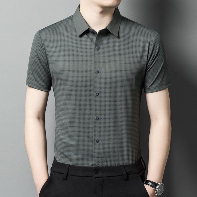 襯衫 夏季男式無痕短袖 正韓中年男士襯衣休閒透氣百搭薄款男裝-細節圖6